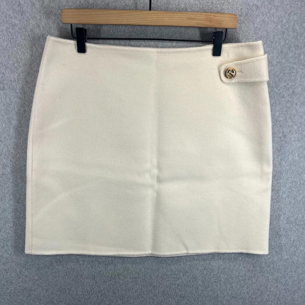 St John Skirt Womens 12 Ivory Wool Cashmere Blend Spiral Button Career Classic